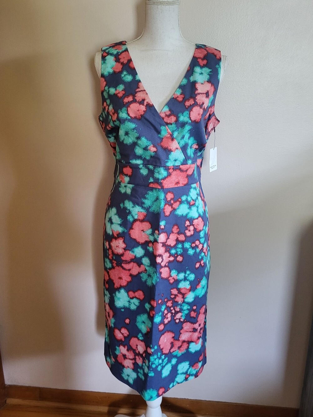 Nautica Cotton Print Sheath Dress Size 14 NWT - Picture 2 of 10